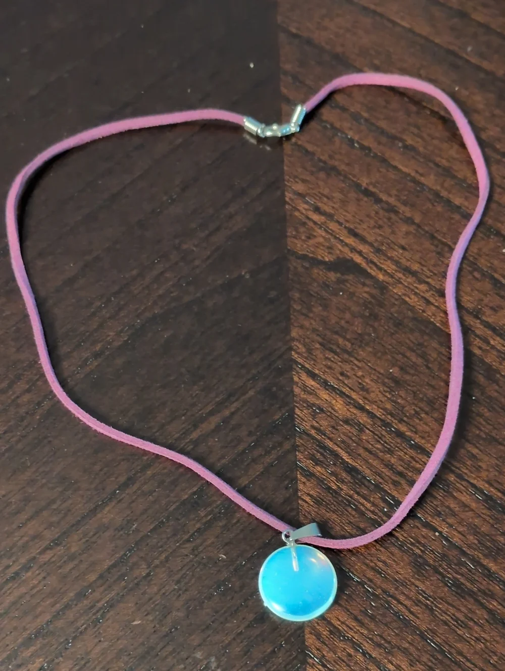 Purple Suede Necklace with Opalite Pendant